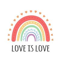 arcobaleno lgbt colorato con cuori. l'amore è amore. romantico, amore e San Valentino vettore