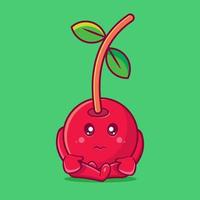 cartone animato isolato mascotte personaggio frutta ciliegia triste in stile piatto vettore