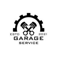 servizio di riparazione del logo. servizio di garage. ingranaggio e pistone. emblema automatico. logo vettoriale vintage