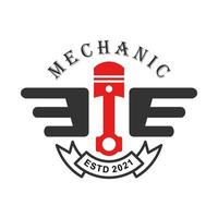 logo meccanico, logo servizio motore, logo pistone, ala. vettore