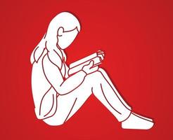 femmina che legge un libro vettore