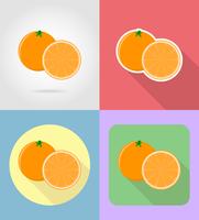 icone stabilite piane arancio dei frutti con l&#39;illustrazione di vettore dell&#39;ombra