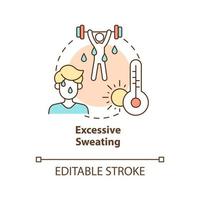 icona del concetto di sudorazione eccessiva. il caldo provoca sudorazione e colpo di calore. esercizio. illustrazione della linea sottile dell'idea astratta di disidratazione. disegno a colori di contorno isolato vettoriale. tratto modificabile vettore