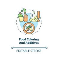 icona del concetto di colorante alimentare e additivi. adhd dieta astratta idea linea sottile illustrazione. aumento del rischio di comportamento iperattivo. bevande con coloranti. disegno a colori di contorno isolato vettoriale. tratto modificabile vettore