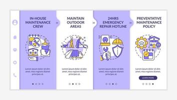 modello di onboarding viola e bianco di manutenzione, riparazione e rimodellamento. sito Web mobile reattivo con icone concettuali lineari. pagina web procedura dettagliata 4 schermate di passaggio. lato-grassetto, caratteri regolari utilizzati vettore