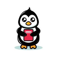 simpatico tema della scuola della mascotte del pinguino vettore