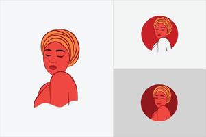 logo di belle donne turbante disegnato a mano vettore