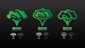logo broccoli verdi con spazio negativo che scuotono il colore verde graduato con varie variazioni del formato eps vettore