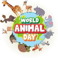 banner della giornata mondiale degli animali con animali selvatici in piedi sulla terra vettore