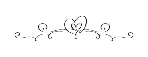 vintage fiorire divisore vettoriale San Valentino cuore calligrafico nero disegnato a mano. illustrazione di vacanza di calligrafia. elemento di design di San Valentino. icona amore arredamento per web, matrimonio