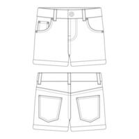 modello bordo polsino denim hot pants illustrazione vettoriale design piatto contorno abbigliamento