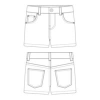 modello denim hot pants illustrazione vettoriale design piatto contorno abbigliamento