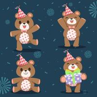 elemento di design simpatico orso per biglietti d'invito, feste, amanti degli animali, capodanno, natale, feste di compleanno e feste per bambini. banner di felice anno nuovo e regalo di Capodanno. vettore