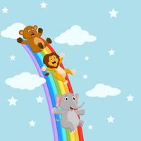 animali che scivolano lungo un arcobaleno vettore