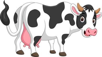 cartone animato mucca felice in posa isolato su sfondo bianco vettore