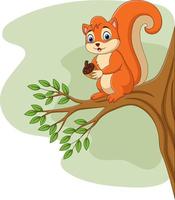 scoiattolo del fumetto che tiene la pigna sul ramo di albero