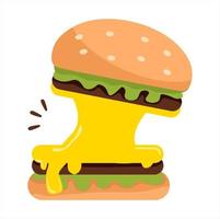 illustrazione vettoriale di hamburger ripieno di tanto formaggio, a tema su attività commerciali e ristoranti, perfetto per pubblicizzare prodotti alimentari.