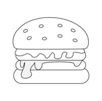 illustrazione vettoriale in bianco e nero di hamburger contenente carne e verdure per libro da colorare e doodle