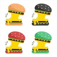 illustrazione vettoriale set di hamburger ripieni di formaggio, a tema su aziende e ristoranti, perfetti per pubblicizzare prodotti alimentari.