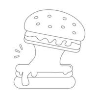 illustrazione vettoriale in bianco e nero di hamburger con salsa di formaggio per libro da colorare e scarabocchi