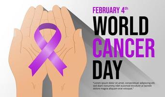 sfondo della giornata mondiale del cancro con le mani che tengono un nastro vettore