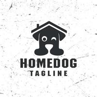 logo della casa del cucciolo, testa di cane con icona vettoriale del logo della casa del cuore dell'amore in un'illustrazione di stile lineare alla moda