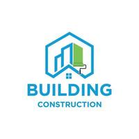 illustrazione del logo dell'edificio disegno grafico vettoriale in stile art linea blu verde. buono per il marchio, la pubblicità, il settore immobiliare, l'edilizia, la casa,