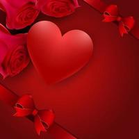 felice San Valentino romantico biglietto di auguri con fiori rossi, fiocco e cuori vettore