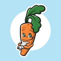 faccia felice carota arancione con mascotte congedo verde vettore