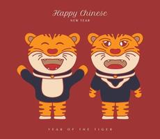 capodanno cinese 2022 anno della tigre. simpatiche illustrazioni di tigri. carta celebrazioni vettore