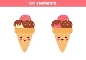 trova 3 differenze tra due simpatici gelati. vettore