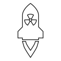 razzo atomico che vola armi missilistiche nucleari bomba radioattiva concetto militare icona contorno colore nero illustrazione vettoriale immagine in stile piatto