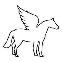 pegasus cavallo alato silhouette creatura mitica animale favoloso icona contorno colore nero illustrazione vettoriale immagine in stile piatto