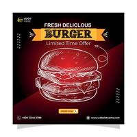 progettazione di post sui social media per la vendita di hamburger vettore
