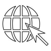 palla di terra e freccia web globale concetto internet sfera e freccia sito web simbolo icona contorno nero colore vettore illustrazione stile piatto immagine