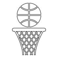 canestro da basket e canestro a palla icona a rete e palla contorno colore nero illustrazione vettoriale immagine in stile piatto