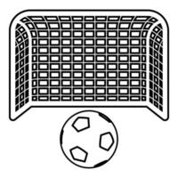 Pallone da calcio e concetto di penalità del cancello aspirazione dell'obiettivo grande icona del palo del calcio contorno colore nero illustrazione vettoriale immagine in stile piatto