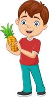 ragazzino del fumetto che tiene un ananas vettore