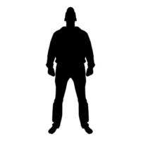 uomo in piedi nella vista del cappuccio con icona anteriore colore nero illustrazione vettoriale immagine in stile piatto