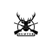 disegno dell'illustrazione vettoriale del logo della caccia al cervo, icona del cacciatore, simbolo del cacciatore della testa del cervo