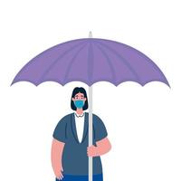 donna con maschera medica e disegno vettoriale ombrello