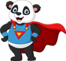 panda del supereroe del fumetto che posa con un mantello rosso vettore