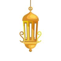 lanterna ramadan kareem appesa dorata, decorazione della cultura dell'islam arabo su sfondo bianco vettore