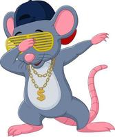 il topo dei cartoni animati che tampona la danza indossa occhiali da sole, cappello e collana d'oro vettore