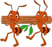 squadra di formiche che trasportano un tronco vettore
