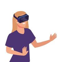 donna con occhiali realtà virtuale su sfondo bianco vettore