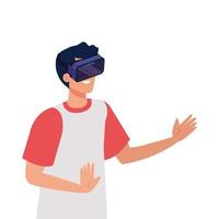 uomo con occhiali realtà virtuale su sfondo bianco vettore