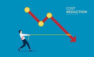concetto di riduzione dei costi con l'uomo d'affari tira un simbolo di corda. vettore