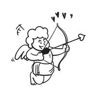 illustrazione disegnata a mano della freccia di amore della tenuta del bambino del cupido di scarabocchio vettore