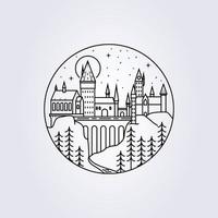 line art castello di hogwarts illustrazione vettore icona logo stampa abbigliamento t-shirt harry potter